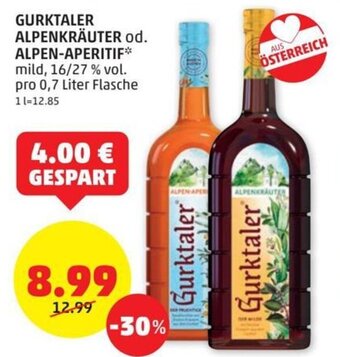 PENNY GURKTALER ALPENKRÄUTER od. ALPEN-APERITIF* mild, 16/27 % vol. pro 0,7 Liter Flasche Angebot