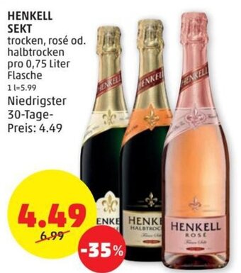 PENNY HENKELL SEKT trocken, rosé od. halbtrocken pro 0,75 Liter Flasche Angebot