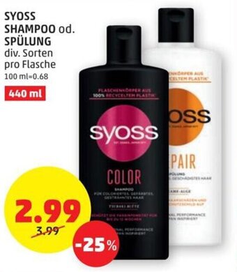 PENNY SYOSS SHAMPOO od. SPÜLUNG div. Sorten pro Flasche Angebot