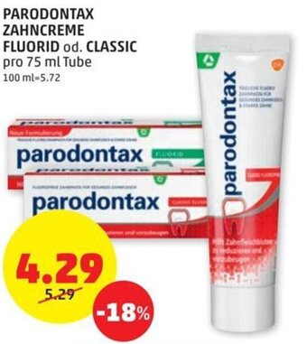 PENNY PARODONTAX ZAHNCREME FLUORID od. CLASSIC pro 75 ml Tube Angebot