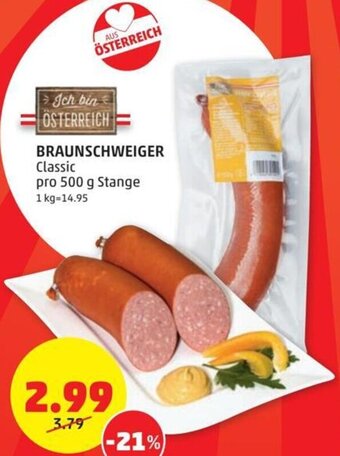 PENNY BRAUNSCHWEIGER Classic pro 500 g Stange Angebot