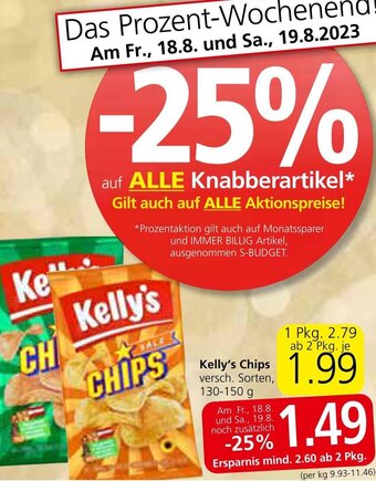 Spar Kelly's Chips versch. Sorten, 130-150 g Angebot