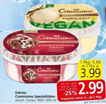 Spar Eskimo Cremissimo Spezialitäten versch. Sorten, 900-1300 ml Angebot