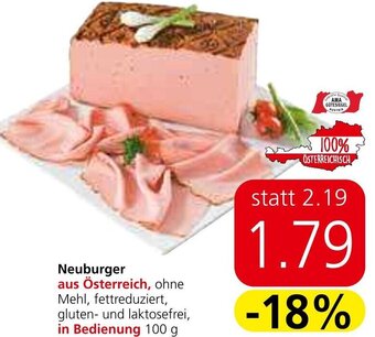 Spar Neuburger aus Österreich, ohne Mehl, fettreduziert, gluten- und laktosefrei, in Bedienung 100 g Angebot