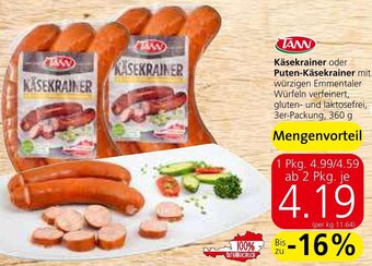 Spar Käsekrainer oder Puten-Käsekrainer 360 g Angebot