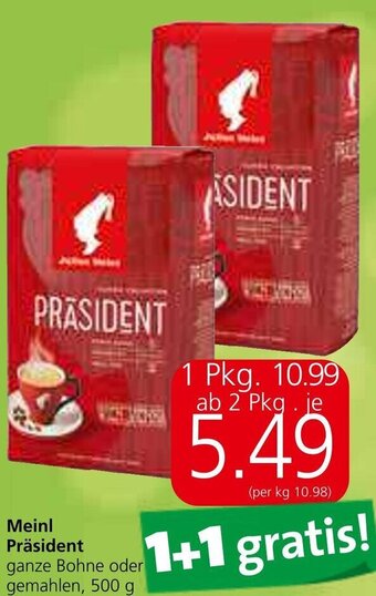 Spar Meinl Präsident ganze Bohne oder gemahlen, 500 g Angebot