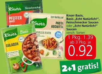 Spar Knorr Basis Basis ,,Echt Natürlich!", PASTA Feinschmecker Saucen Angebot