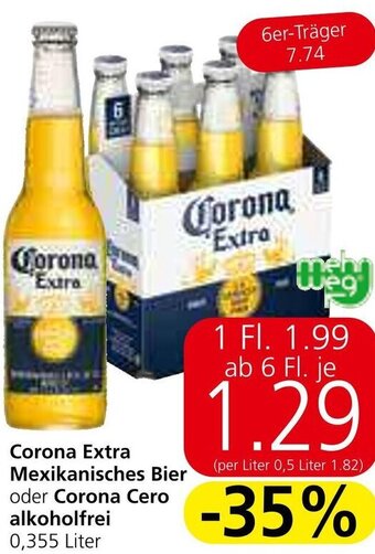 Spar Corona Extra Mexikanisches Bier oder Corona Cero alkoholfrei 0,355 Liter Angebot