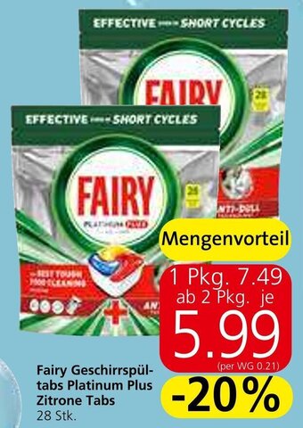 Spar Fairy Geschirrspül-tabs Platinum Plus Zitrone Tabs 28 Stk. Angebot