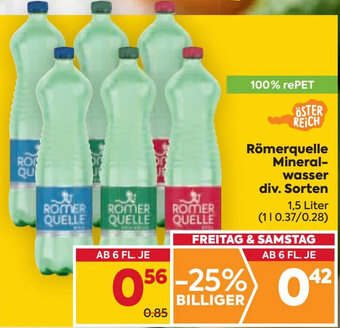 Billa Römerquelle Mineral- wasser div. Sorten 1,5 Liter Angebot