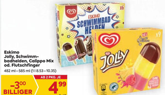 Billa Eskimo Jolly, Schwimm-badhelden, Calippo Mix od. Flutschfinger 482 ml- 585 ml Angebot