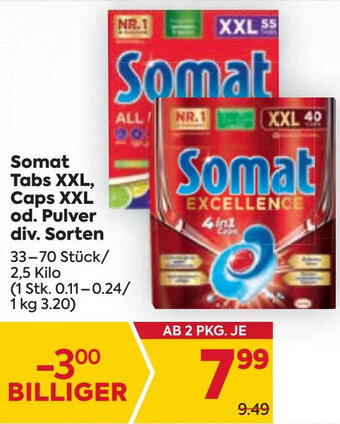 Billa Somat Tabs XXL, Caps XXL od. Pulver div. Sorten 33-70 Stück/ 2,5 Kilo Angebot