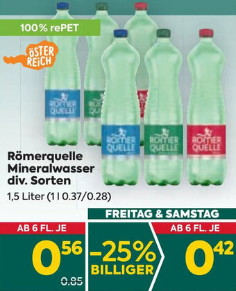 Billa Römerquelle Mineralwasser div. Sorten 1,5 Liter Angebot