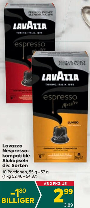 Billa Lavazza Nespresso-kompatible Alukapseln div. Sorten Angebot