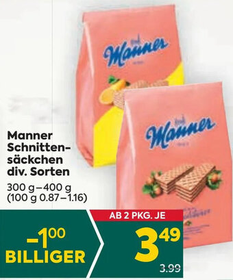 Billa Manner Schnitten-säckchen div. Sorten 300 g-400 g Angebot