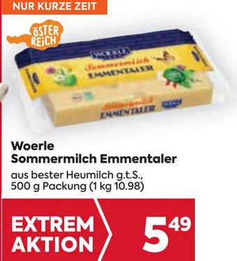 Billa Woerle Sommermilch Emmentaler aus bester Heumilch g.t.S., 500 g Packung Angebot