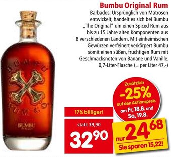 Interspar Bumbu Original Rum 0,7-Liter-Flasche Angebot