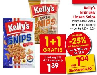 Interspar Kelly's Erdnuss/ Linsen Snips Verschiedene Sorten, 130-g-150-g-Packung Angebot