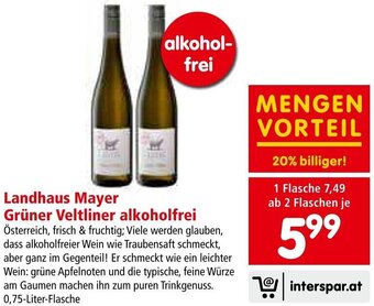 Interspar Landhaus Mayer Grüner Veltliner alkoholfrei20% billiger! 0,75-Liter-Flasche Angebot