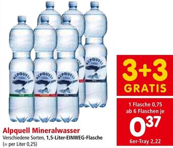 Interspar Alpquell Mineralwasser Verschiedene Sorten, 1,5-Liter-EINWEG-Flasche Angebot