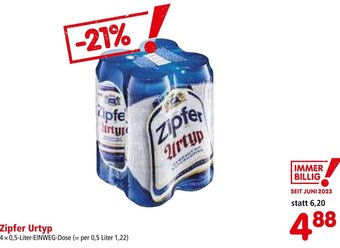 Interspar Zipfer Urtyp 4x0,5-Liter-EINWEG-Dose Angebot