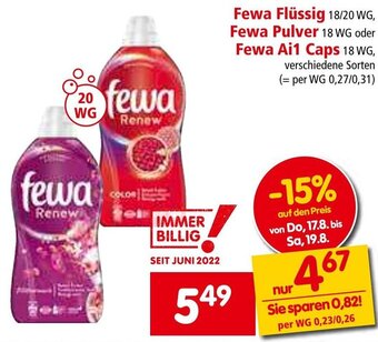 Interspar Fewa Flüssig 18/20 WG, Fewa Pulver 18 WG oder Fewa Ai1 Caps 18 WG, Angebot