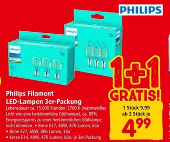 Interspar Philips Filament LED-Lampen 3er-Packung Angebot