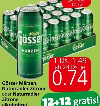 Eurospar Gösser Märzen, Naturradler Zitrone oder Naturradler Zitrone alkoholfrei Angebot