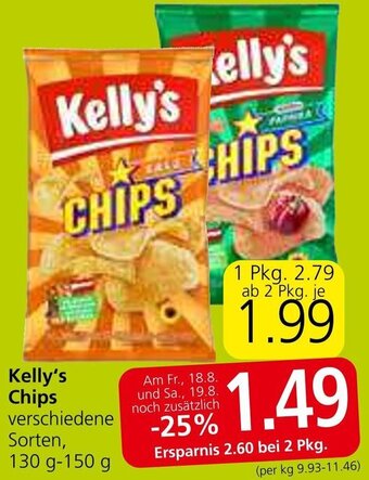 Eurospar Kelly's Chips verschiedene Sorten, 130 g- 150 g Angebot