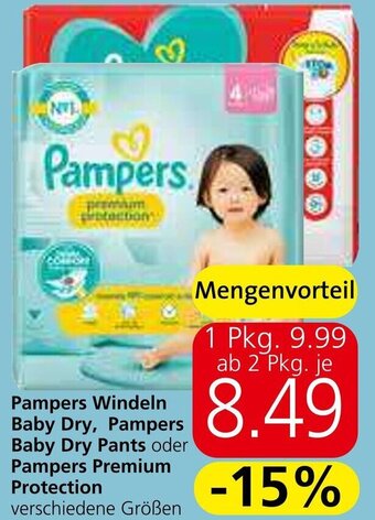 Eurospar Pampers Windeln Baby Dry, Pampers Baby Dry Pants oder Pampers Premium Protection verschiedene Größen Angebot