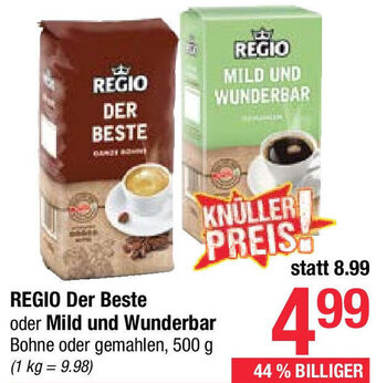 Maximarkt REGIO Der Beste oder Mild und Wunderbar Bohne oder gemahlen, 500 g Angebot