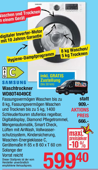Maximarkt SAMSUNG Waschtrockner WD80T4049CE Angebot