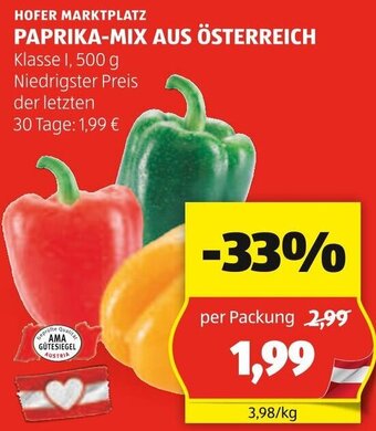 Hofer HOFER MARKTPLATZ PAPRIKA-MIX AUS ÖSTERRE Klasse 1, 500 g Angebot
