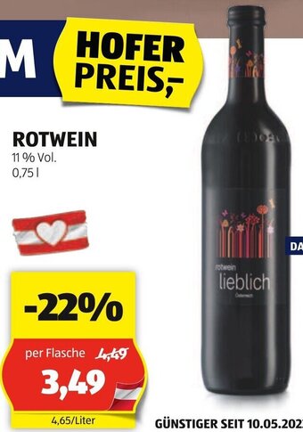 Hofer ROTWEIN 0,75 L Angebot