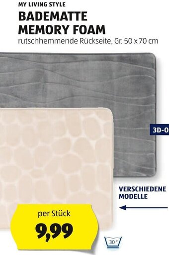 Hofer MY LIVING STYLE BADEMATTE MEMORY FOAM Gr. 50 x 70 cm Angebot