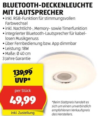 Hofer BLUETOOTH-DECKENLEUCHTE MIT LAUTSPRECHER Angebot