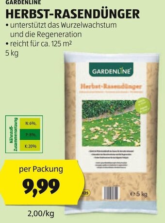 Hofer GARDENLINE HERBST-RASENDÜNGER 5 kg Angebot