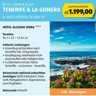 Hofer FLY, DRIVE & SLEEP TENERIFE & LA GOMERA 8 TAGE/7 NÄCHTE, ÜF UND HP Angebot
