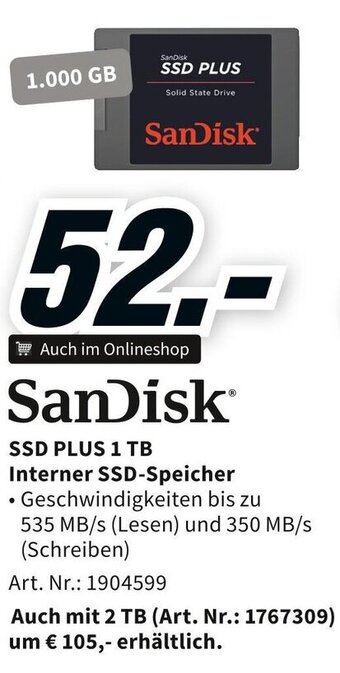 Media Markt SanDisk SSD PLUS 1 TB Interner SSD-Speicher Angebot