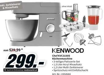 Media Markt KENWOOD Chef KVC3150S Küchenmaschine • 3-teiliges Patisserie-Set Angebot