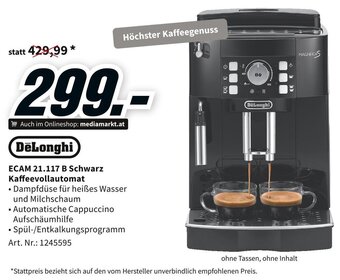 Media Markt DeLonghi ECAM 21.117 B Schwarz Kaffeevollautomat Angebot