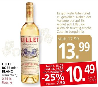 SPAR Gourmet LILLET ROSE oder BLANC Frankreich, 0,75 lt. Angebot