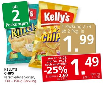 SPAR Gourmet KELLY'S CHIPS verschiedene Sorten, 130-150-g-Packung Angebot