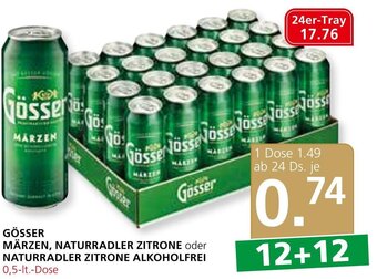 SPAR Gourmet GÖSSER MÄRZEN, NATURRADLER ZITRONE oder NATURRADLER ZITRONE ALKOHOLFREI 0,5-lt.-Dose Angebot