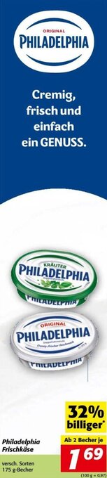 Nah&Frisch Philadelphia Frischkäse versch. Sorten 175 g-Becher Angebot