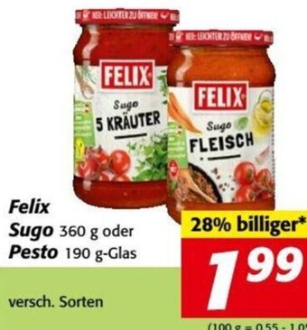 Nah&Frisch Felix Sugo 360 g oder Pesto 190 g-Glas Angebot