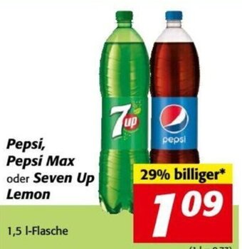 Nah&Frisch Pepsi, Pepsi Max oder Seven Up Lemon 1,5 l-Flasche Angebot