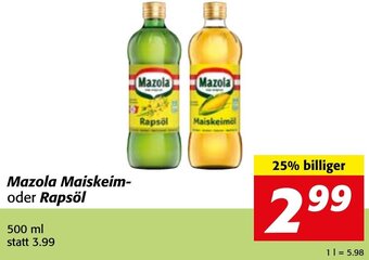 Strasser Markt Mazola Maiskeim-oder Rapsöl 500 ml Angebot