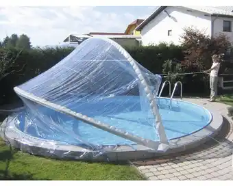 Pool abdeckung planet pool cabrio dome transparent für breiten handlauf ø 350 cm