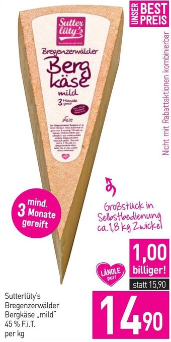 Sutterlüty Sutterlüty's Bregenzerwälder Bergkäse ,,mild" 45% F.i.T. per kg Angebot